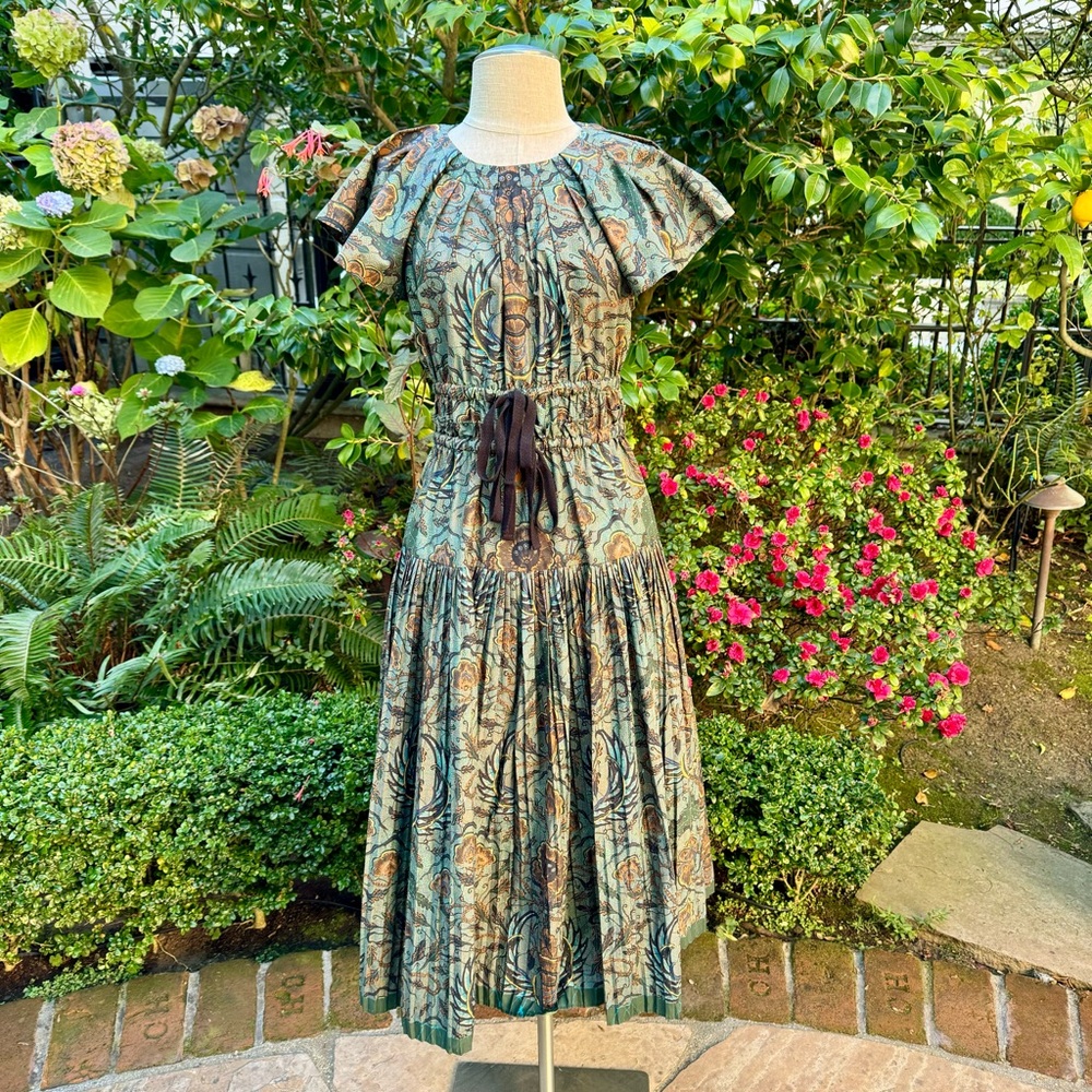 Ulla Johnson Delmara Pleated Batik Poplin Midi Dress Sz 2 - Picture 2 of 11